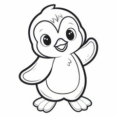Obraz premium Charming penguin art cute animal black and white line drawing fun illustration simple design for kids