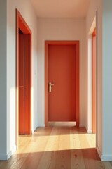 doors with doorframes in a minimalist house interior, white background, clean lines