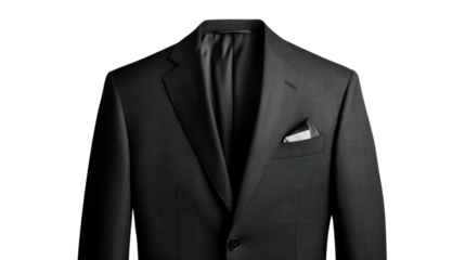Elegant business suit with pocket square on transparent background