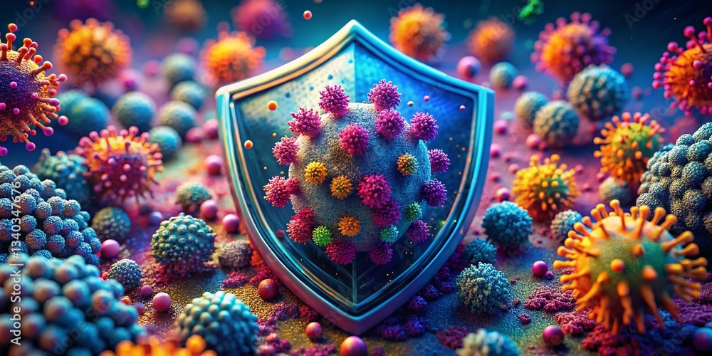 Poster macro shot: cybersecurity shield protecting data from viruses & malware – high-resolution 8k stock p