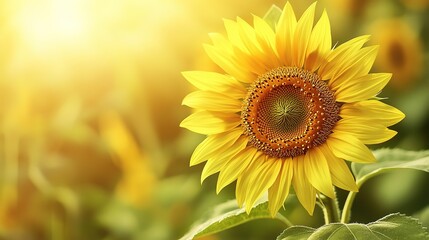 Obraz premium Blooming Sunflower in Golden Light, Symbolizing Youth and Optimism 