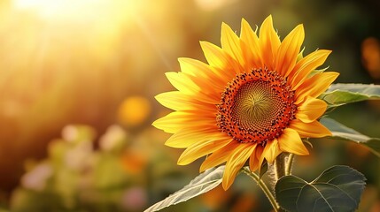 Obraz premium Blooming Sunflower in Golden Light, Symbolizing Youth and Optimism 