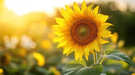 Obraz premium Blooming Sunflower in Golden Light, Symbolizing Youth and Optimism 