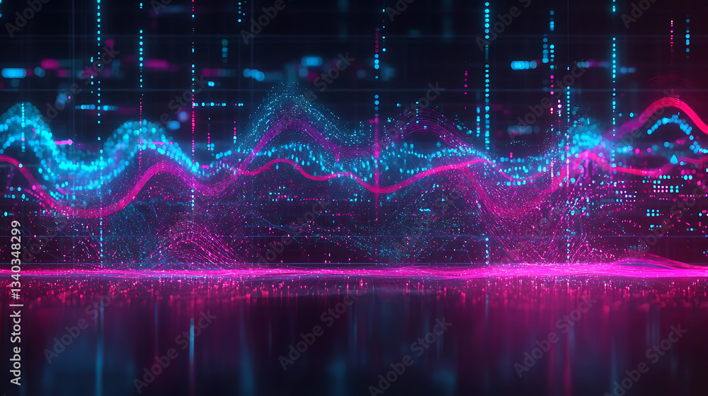 Poster dynamic neon wave patterns digital space abstract art futuristic environment close-up view visual co