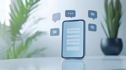 Smartphone displays blank form with surrounding speech bubble icons