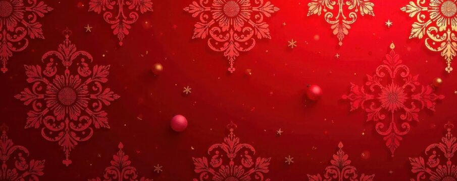 Elegant red damask pattern with gold leaf accents and subtle texture for luxury events and holiday designs , event, ornate
