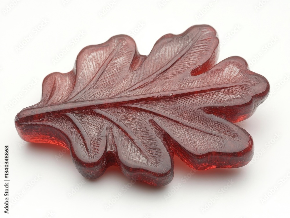 Poster captivating close up of a translucent red oak leaf casting a subtle shadow on a clean white surface 