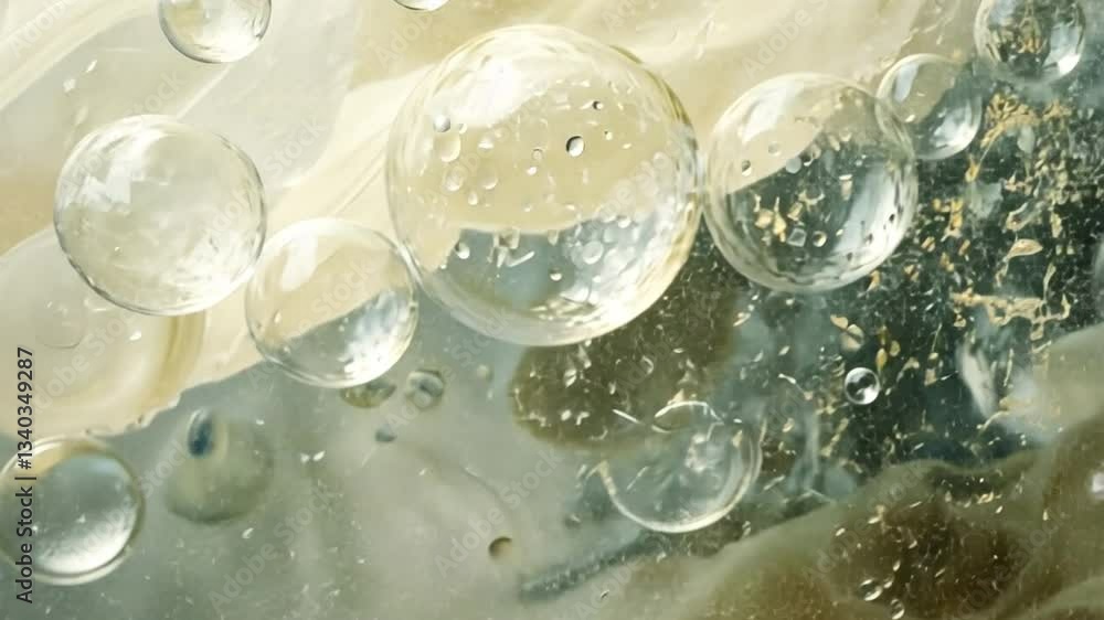 Poster floating bubbles in macro: a mesmerizing macro shot captures a collection of glistening bubbles, sus