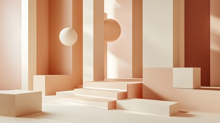 Abstract composition featuring geometric shapes spheres and soft light