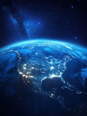 Striking Aerial View of North America at Night from Space Showing City Lights and Atmospheric Glow