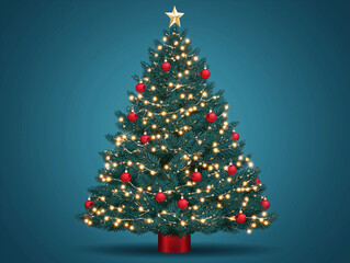 Festive tree in a snow-covered park, scenic holiday background.