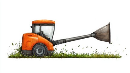 An orange machinery mower designed for cutting grass in fields, showcasing a unique design with an extended arm attachment.