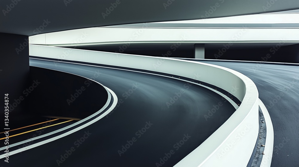 Poster minimalist design of curved parking garage architecture and structure
