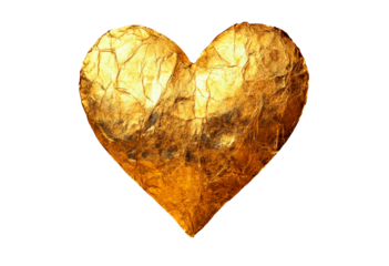Heart shaped gold foil isolated on transparent background
