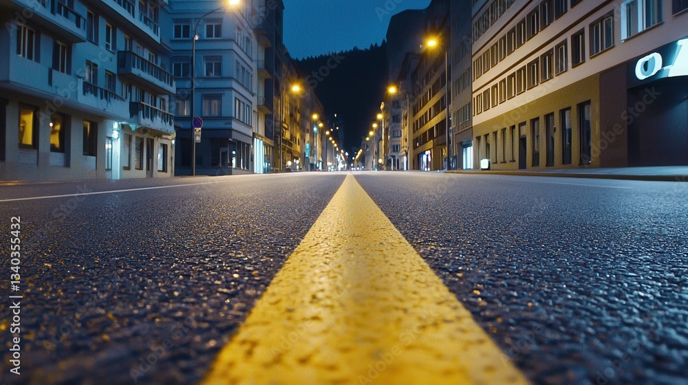 Poster a serene and tranquil image of a deserted nighttime street showcasing the minimalist architecture sy