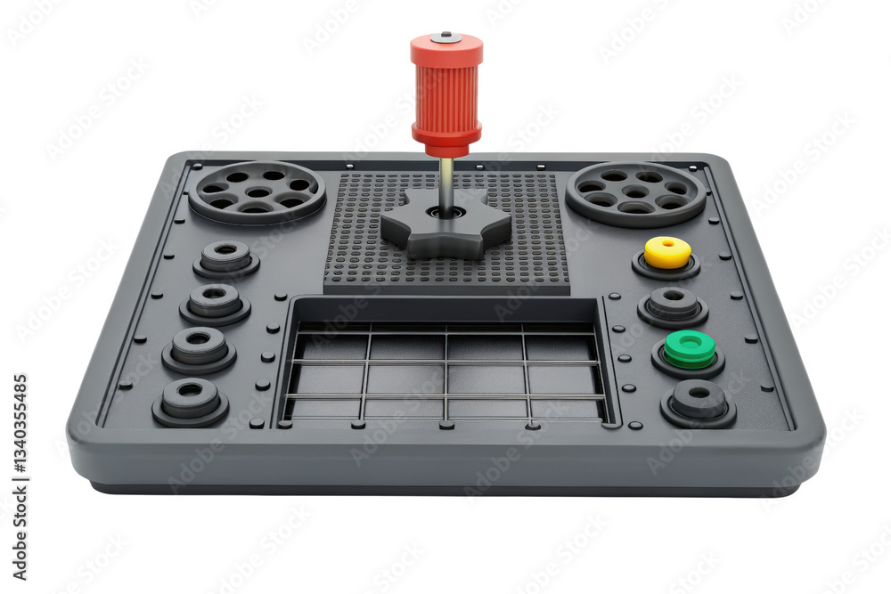 Aufkleber control panel for industrial machinery with buttons isolated with transparent background