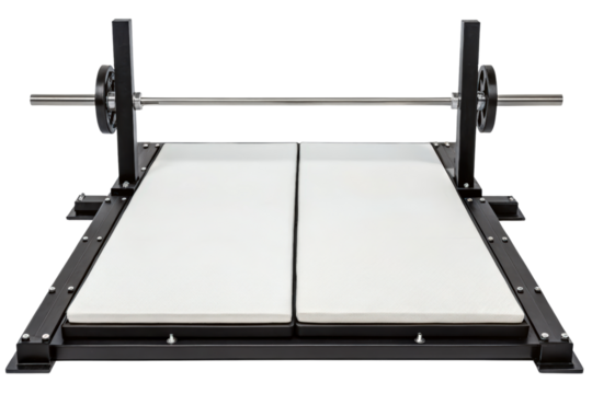 Weightlifting platform with barbell for strength training isolated with transparent background
