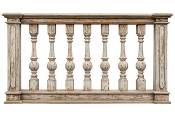Ornate stone balustrade with pillars and railings isolated with transparent background