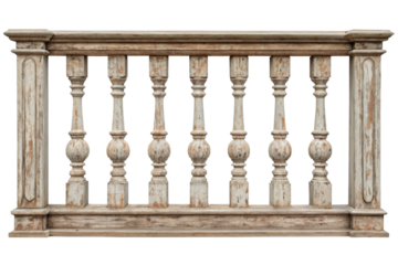 Ornate stone balustrade with pillars and railings isolated with transparent background