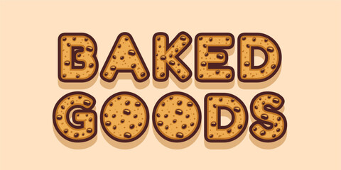 word made with delicious chip cookie illustration on delicious background, Vector illustration design