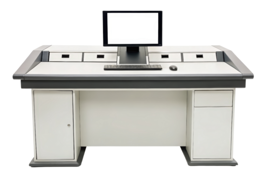 Modern desk with a computer for office isolated with transparent background