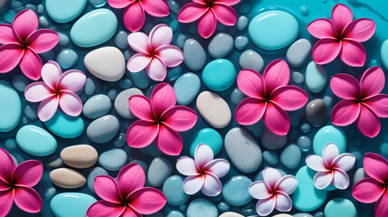 frangipani flower on blue