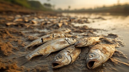 Dried fish in a riverbed, a tragic scene of extreme drought 