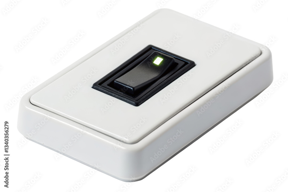 Poster white light switch with green indicator light isolated with transparent background