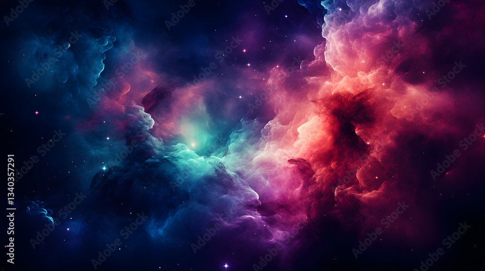 Poster vast and colorful nebula displaying stellar evolution with striking visuals in a cosmic background f