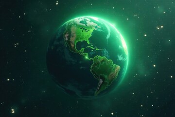 Obraz premium Glowing green planet surrounded by shimmering silver stars, stars, glowing