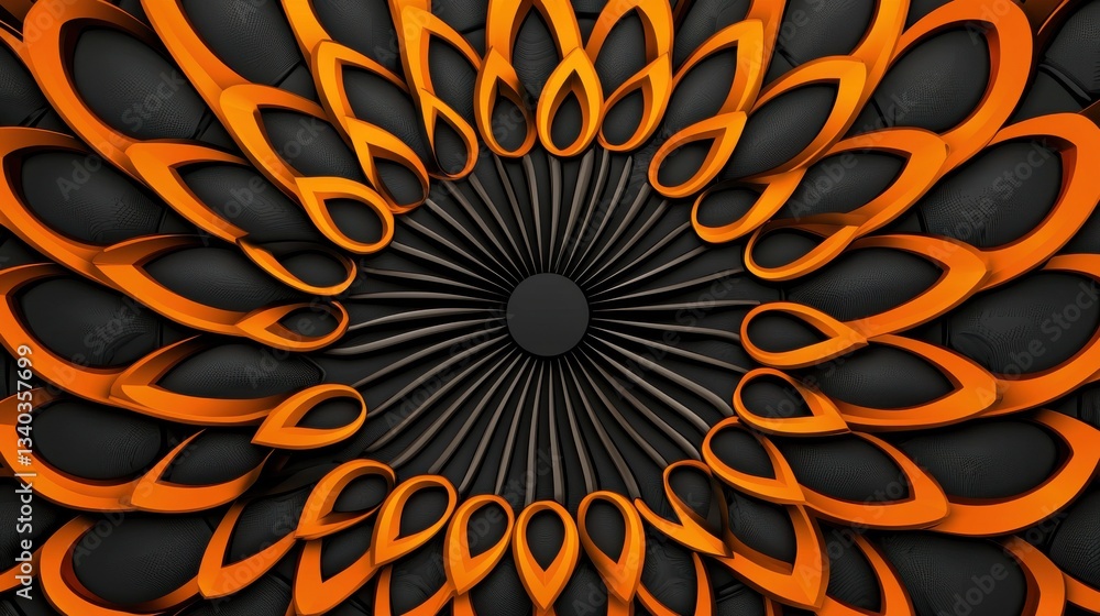 Poster vibrant and intricate abstract geometric design with a captivating spiral pattern in shades of orang