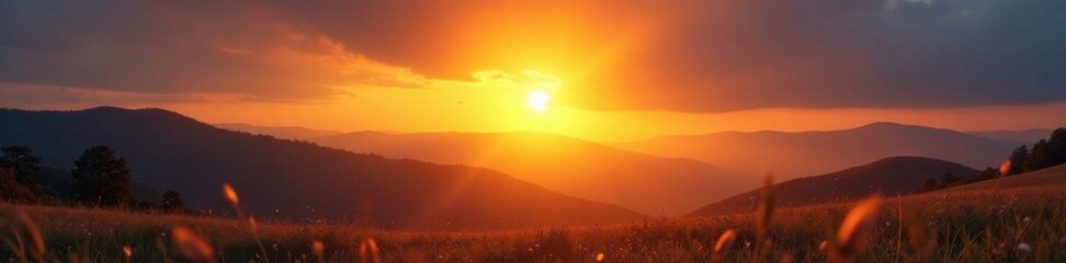 Obraz premium Golden halo surrounds a serene landscape at dusk, circle effect, natural