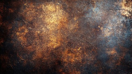 Abstract rusty metal texture with bronze and blue hues creating a dramatic and industrial background for artistic projects