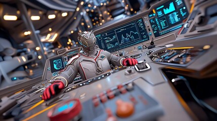 Futuristic Spaceship Cockpit with Pilot.