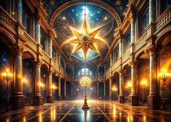 Naklejka premium Magical Star Wand with Sparkling Dust, Fantasy Architectural Photography