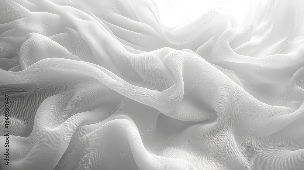 Poster flowing white chiffon fabric with soft folds and smooth texture, abstract elegance
