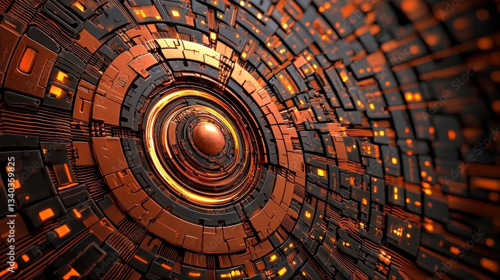 Poster an intricate futuristic abstract 3d render showcasing a dynamic luminous and radially symmetrical ar