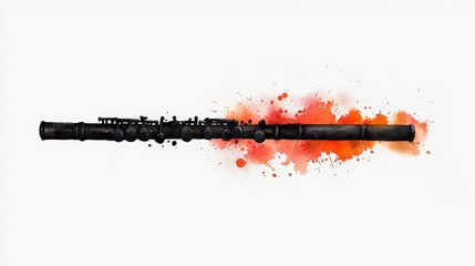 Artistic black flute with vibrant splashes of color, perfect for music-themed designs and visual storytelling.