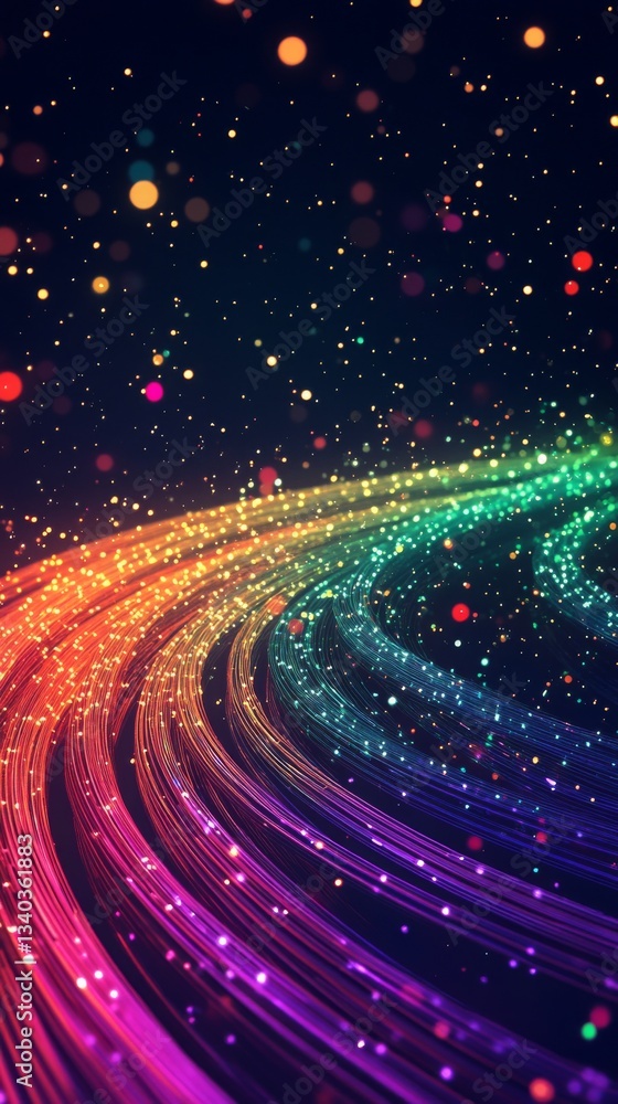 Poster colorful light trails and bokeh on dark background. futuristic abstract concept