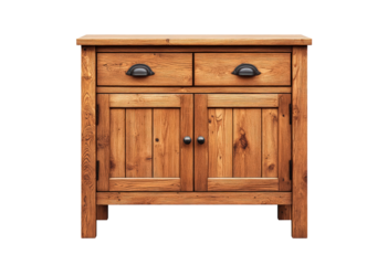 Wooden storage cabinet isolated on transparent background