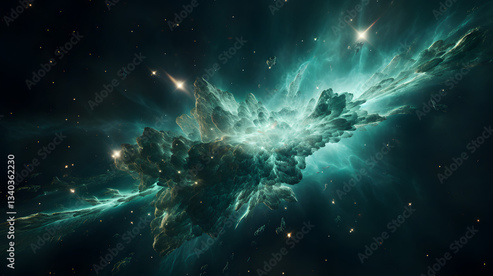 Poster stunning nebula with a star in the background depicting the dynamics of stellar explosion within a v
