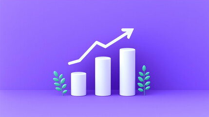 Growth Chart with Data Visualization and Green Leaves on Purple Background