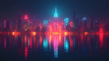 Fototapeta premium Neon Cityscape Reflection 3D Illustration
