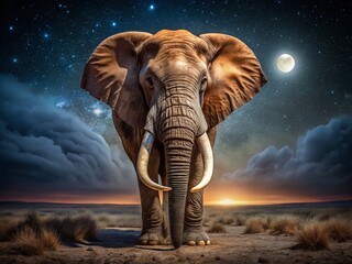 Fototapeta premium Majestic African Elephant Bull at Night, Amboseli National Park, Kenya