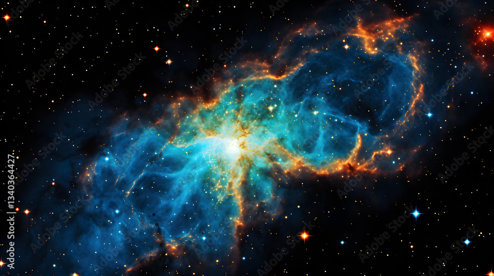 Poster vibrant nebula in the celestial sky displaying a spectacular array of colors and stellar activity in