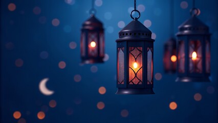 Traditional Lanterns with a Moonlit Night