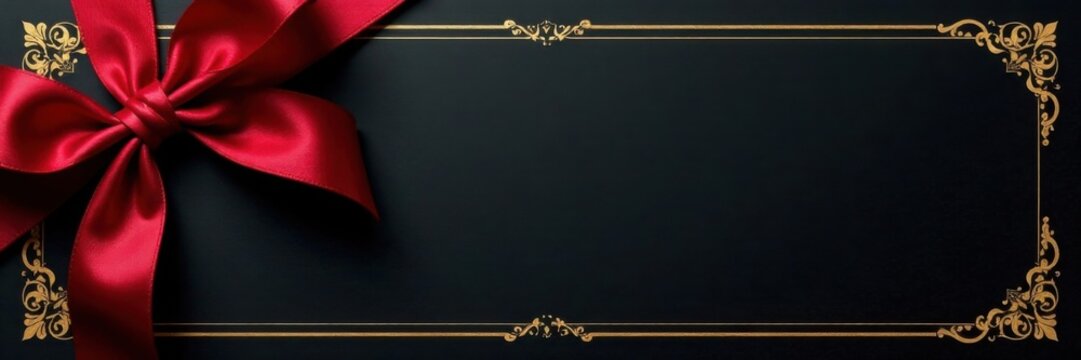 Luxurious black invitation card with gold foil details and satin ribbon tied around , satin, opulence