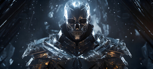 A fierce skeleton with an armoured shield Diamond, ai generative