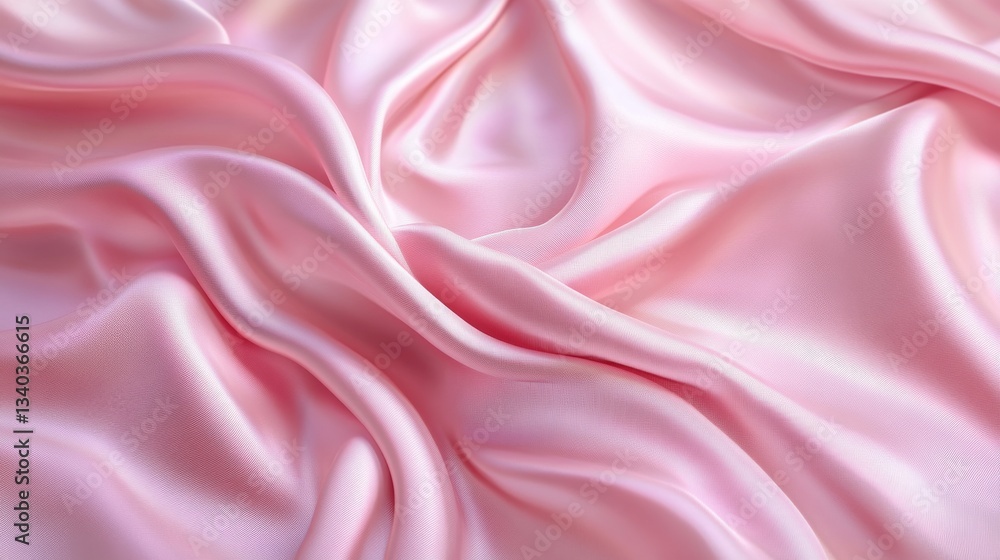 Poster smooth pink silk fabric with soft folds and shiny texture, luxury material concept