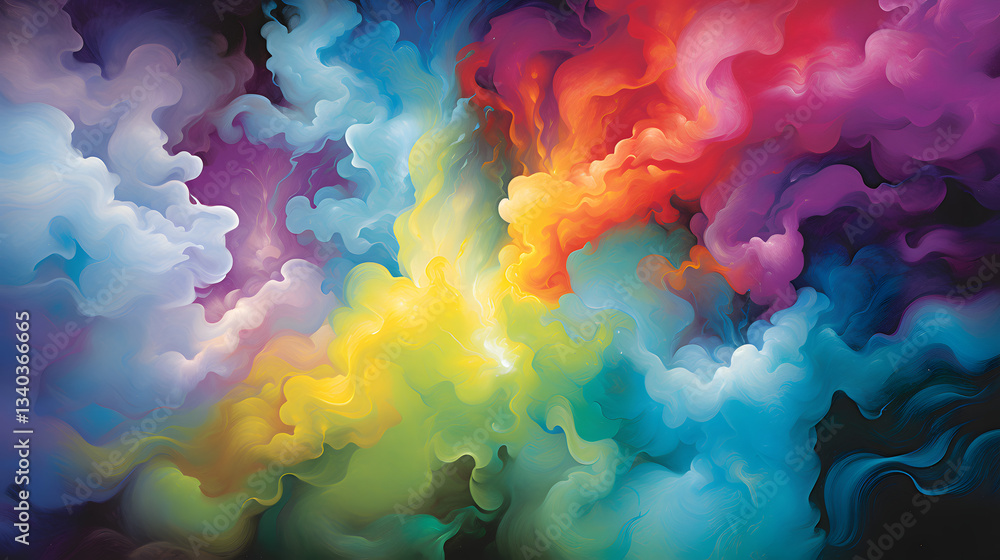 Poster vibrant and colorful paint splatter creating an artistic and abstract representation of color in mot